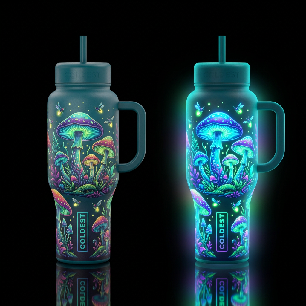 Mushrooms glow water bottle design