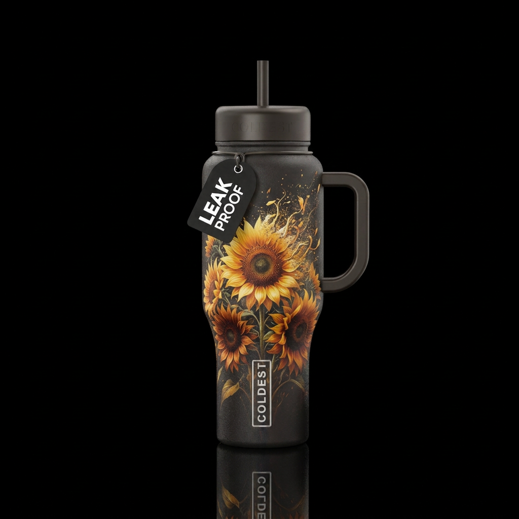 Romantic sunflowers water bottle design