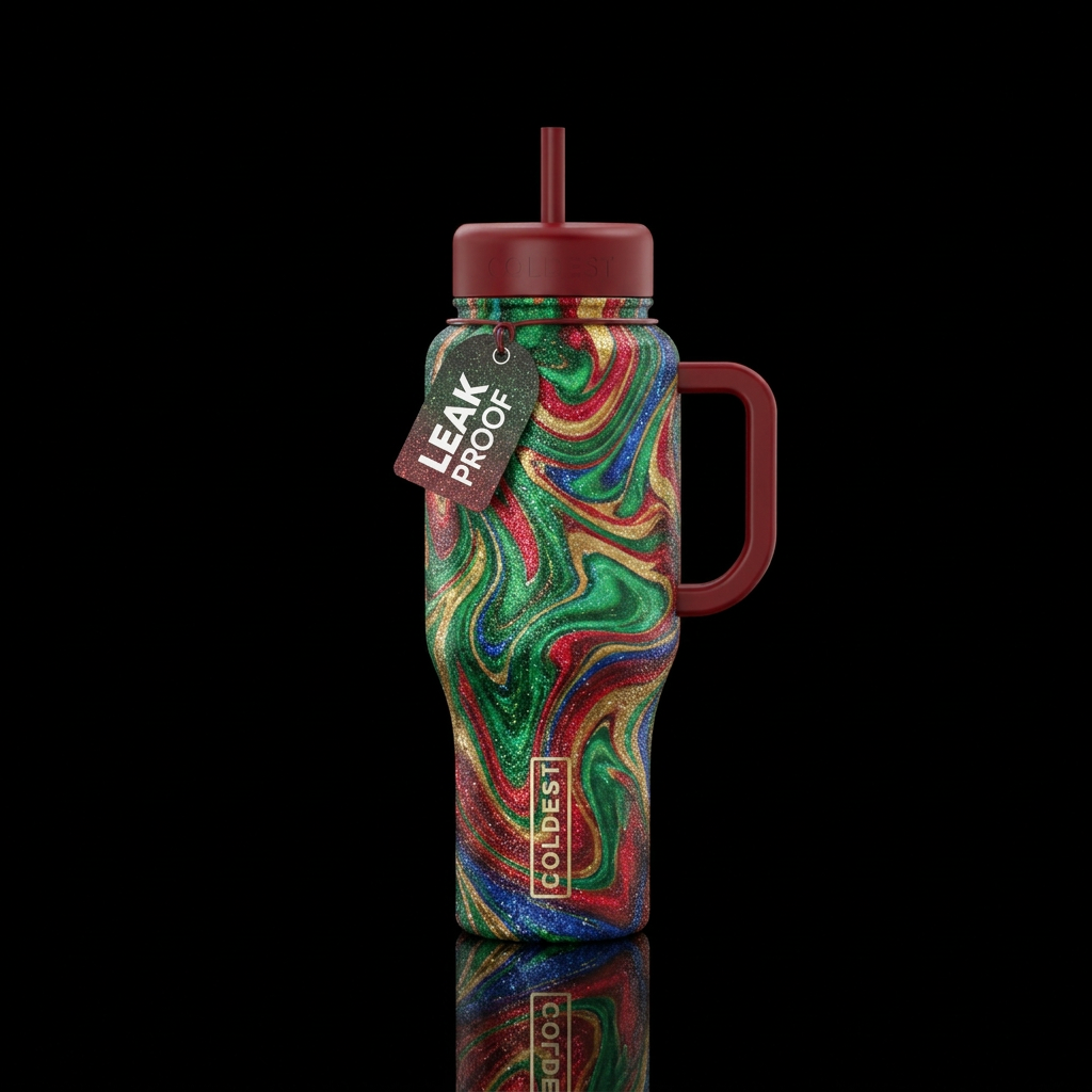 Holiday swirls water bottle design