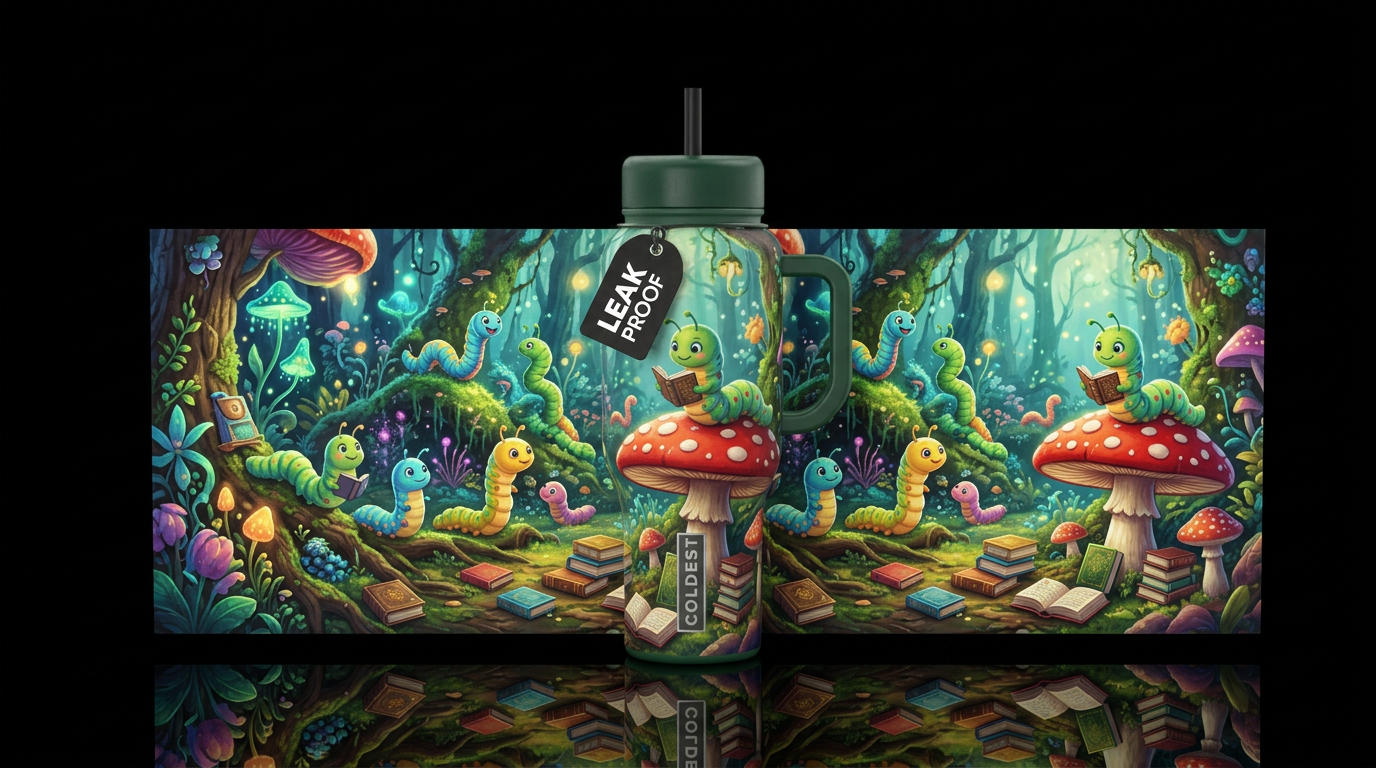 Reading with friends water bottle design