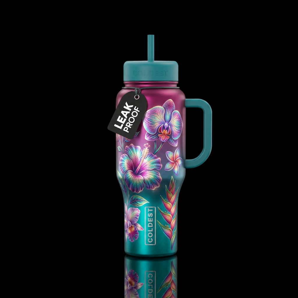 Exotic flowers water bottle design