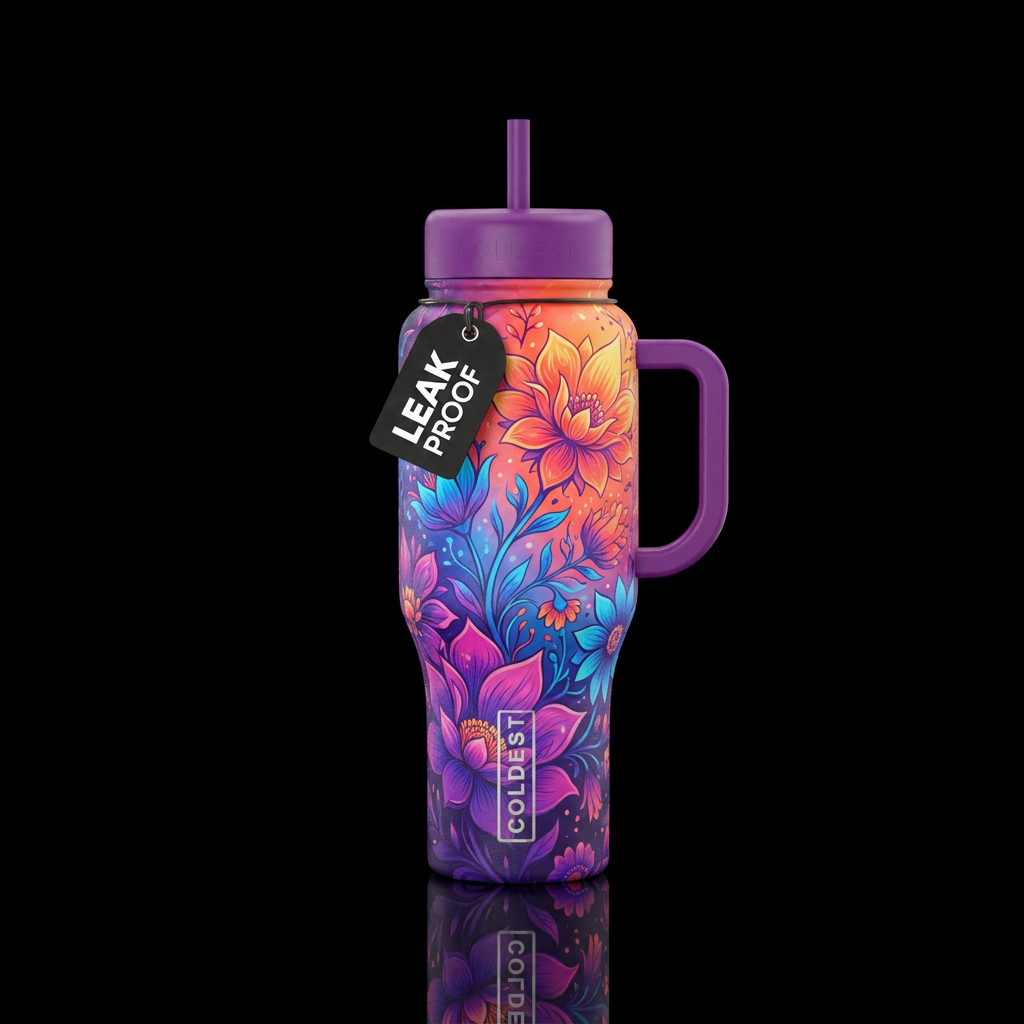 Colorful flowers water bottle design