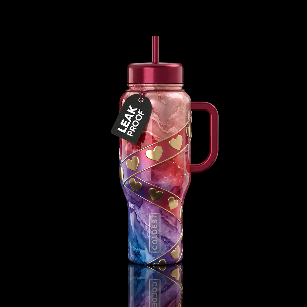 Hearts in line water bottle design