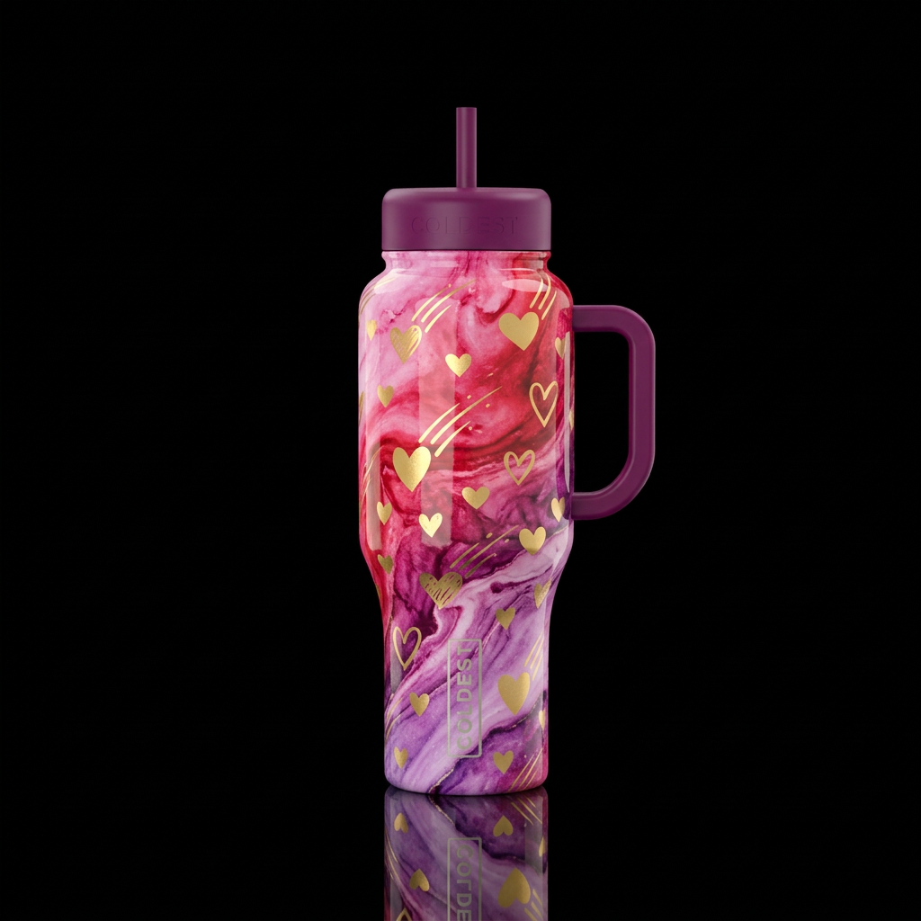 Floating hearts water bottle design