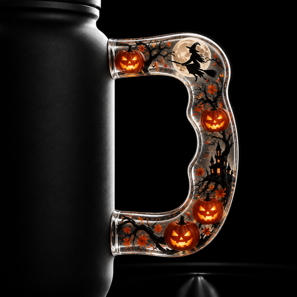 Pumpkins and witches water bottle design