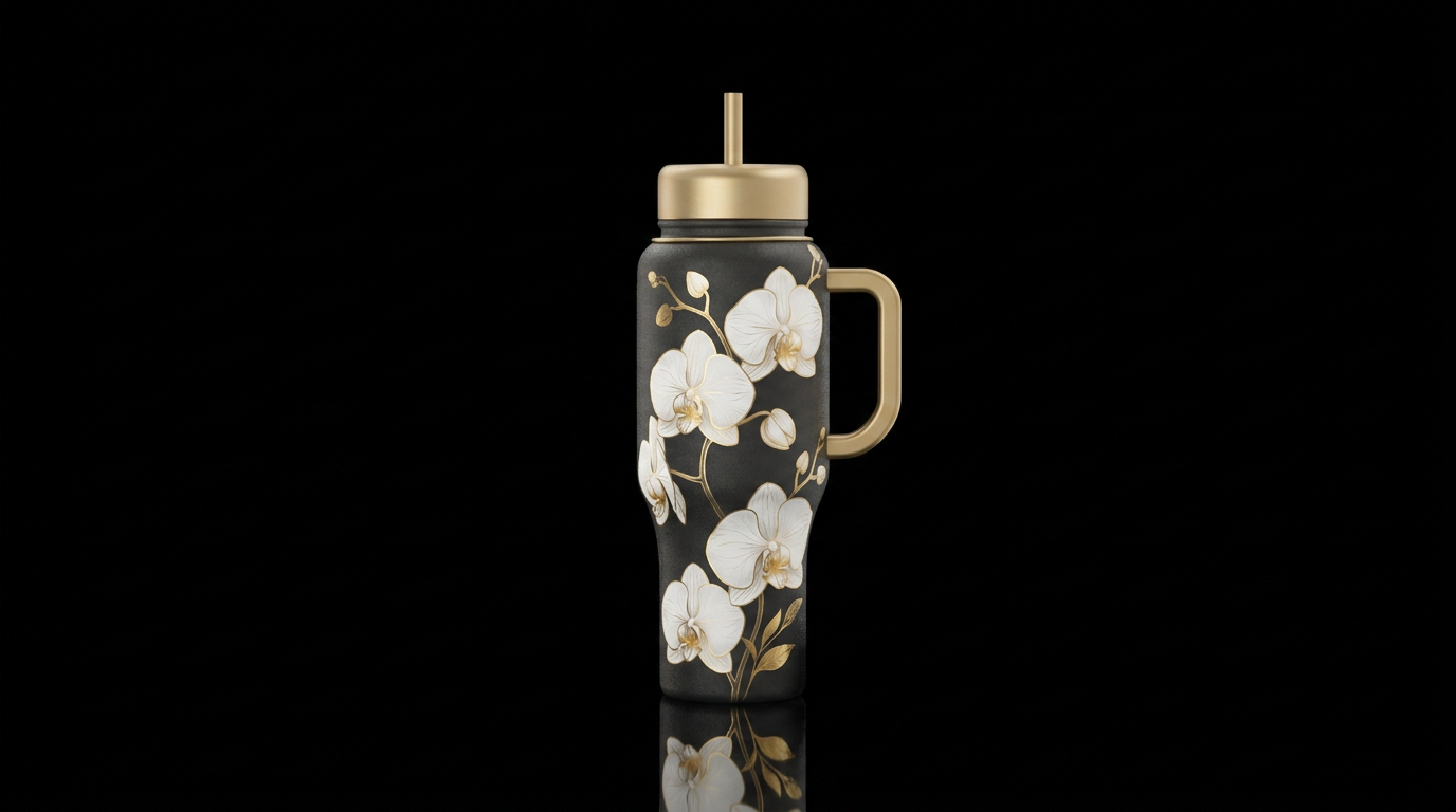 Orchid gold water bottle design