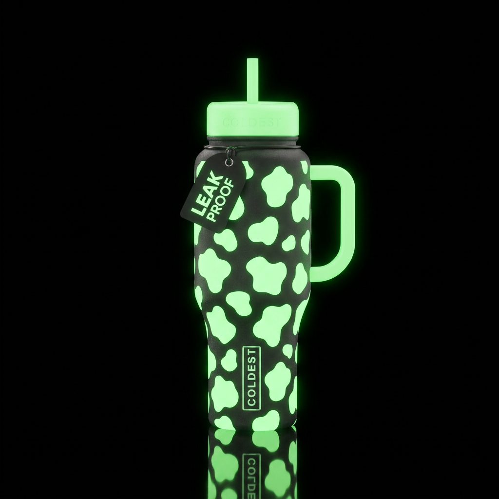 Glowie baby cow water bottle design