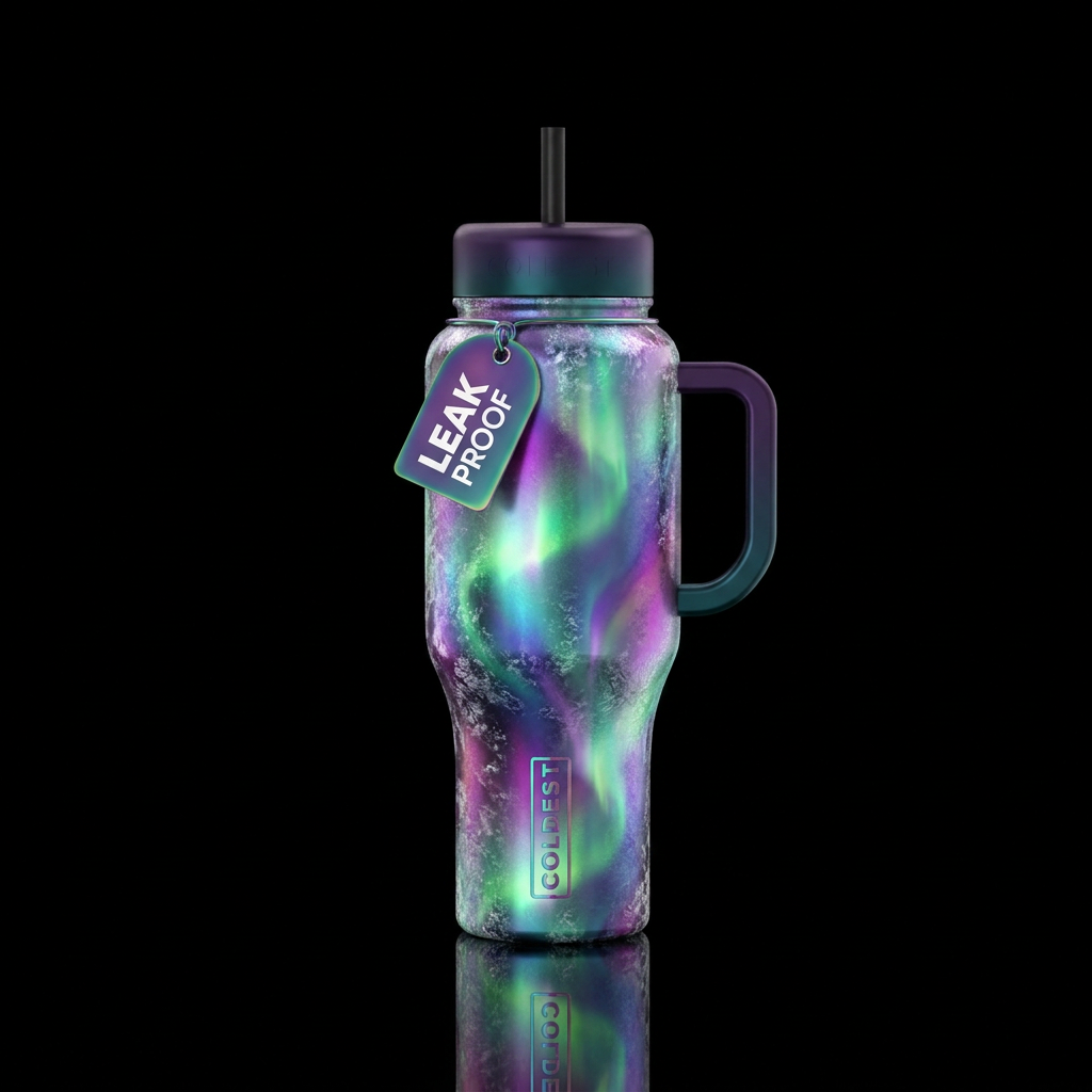 Frosted borealis water bottle design