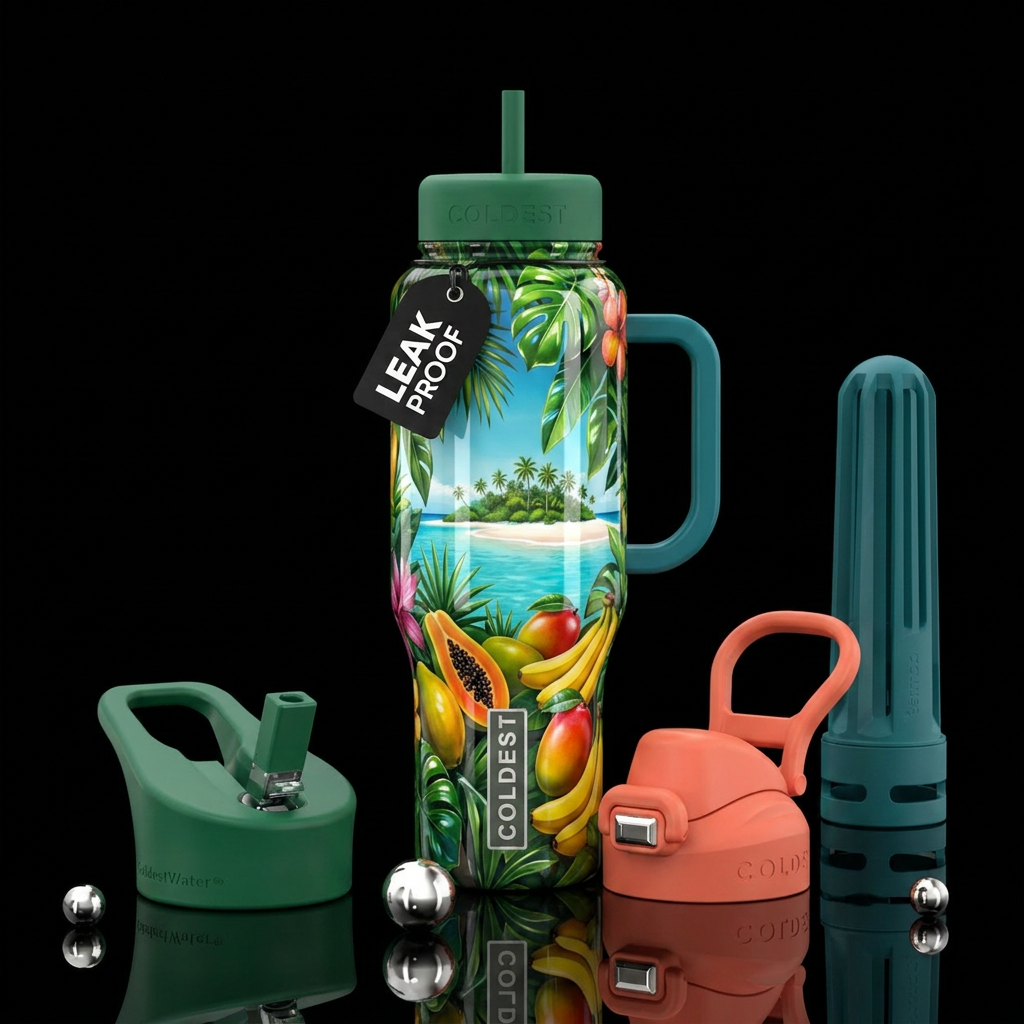 shiny, exotic plants, tropical fruits,beautiful is... water bottle design