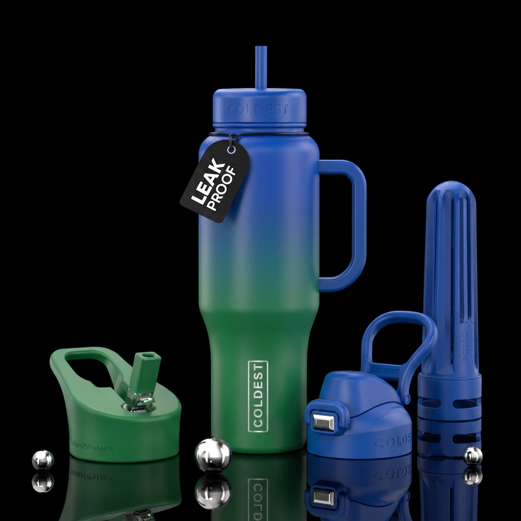 Gorgeous ombré colors from blue to green, matte bo... water bottle design