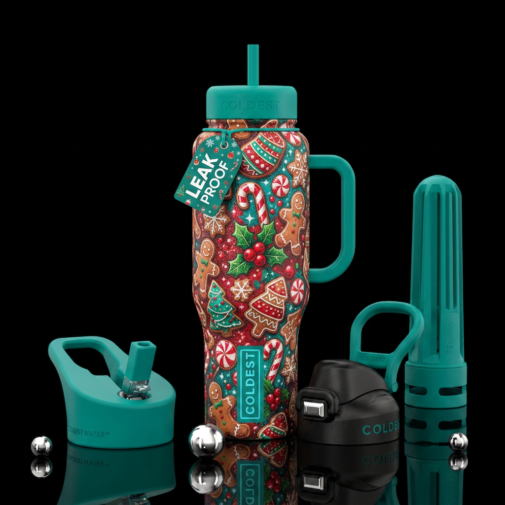Christmas gingerbread decor, vibrant, beautiful,, ... water bottle design