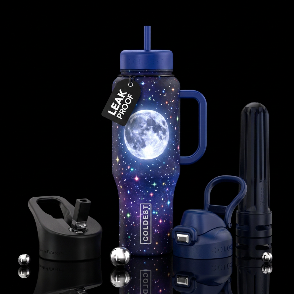 Twinkling stars, full moon, bright water bottle design