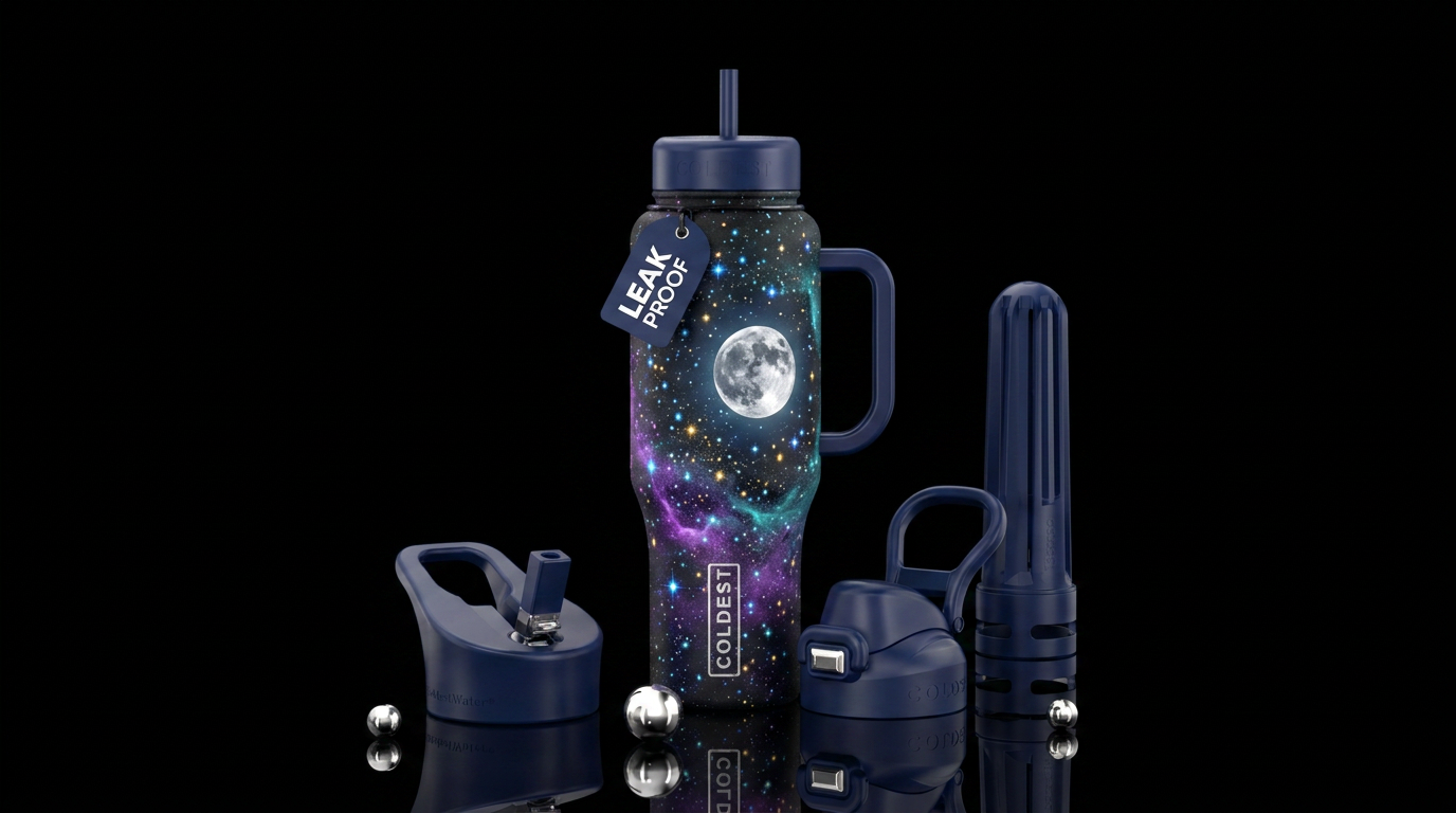 Twinkling stars, full moon, bright water bottle design