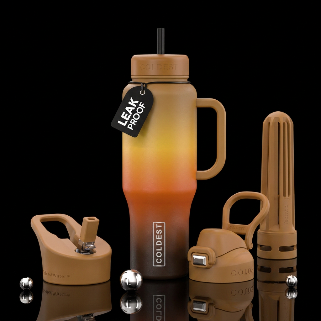 Ombré colors from browns to oranges to yellows to ... water bottle design