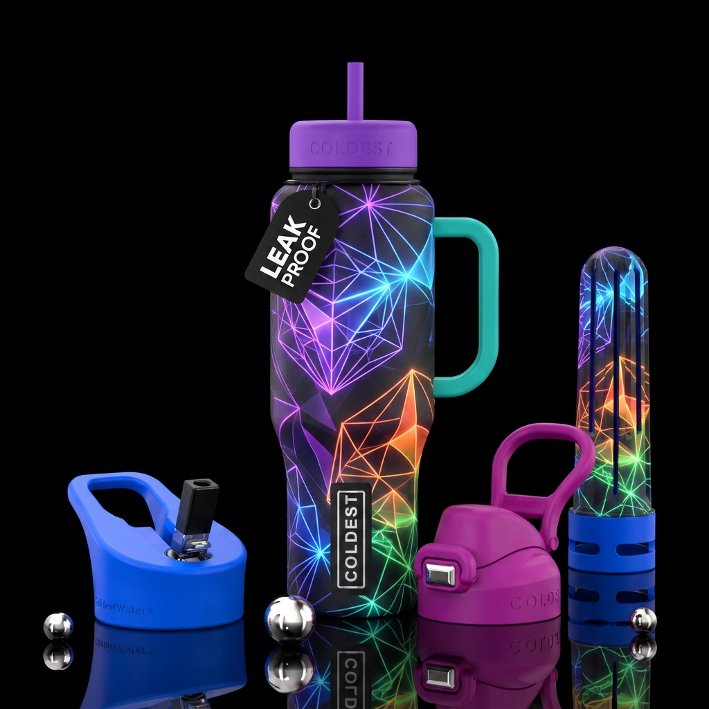 geometric, glowie water bottle design