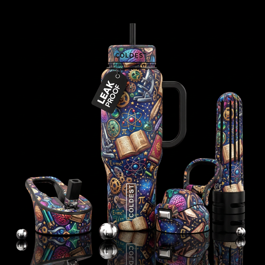 Love of learning, vibrant colors water bottle design