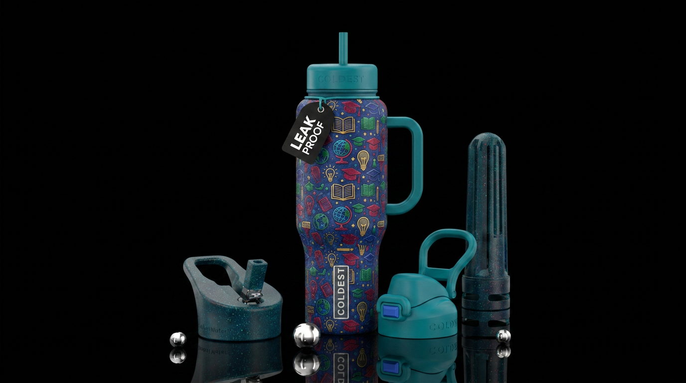 Love of learning, vibrant colors water bottle design
