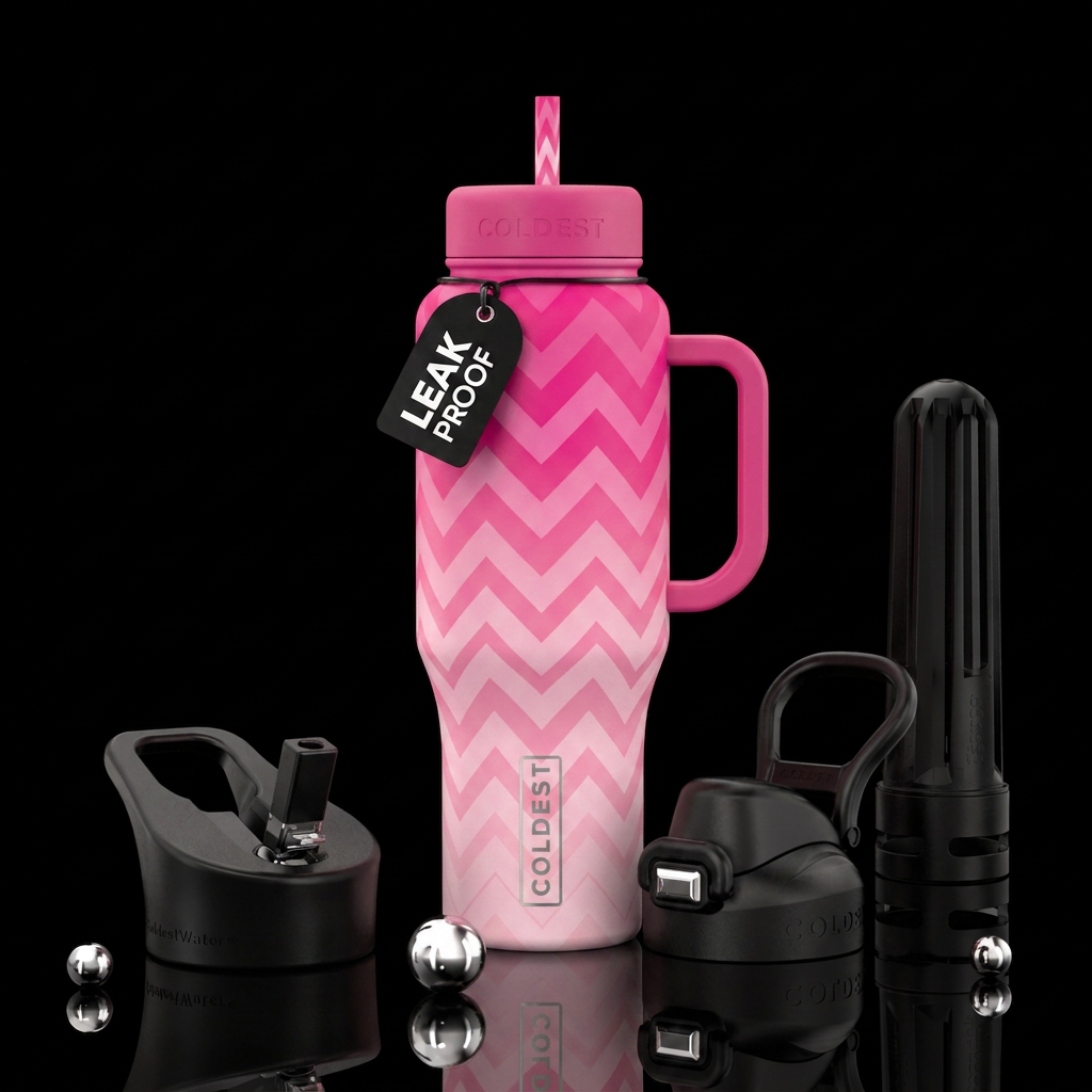 Ombré bottle with hot pink to pale pink in a chevr... water bottle design
