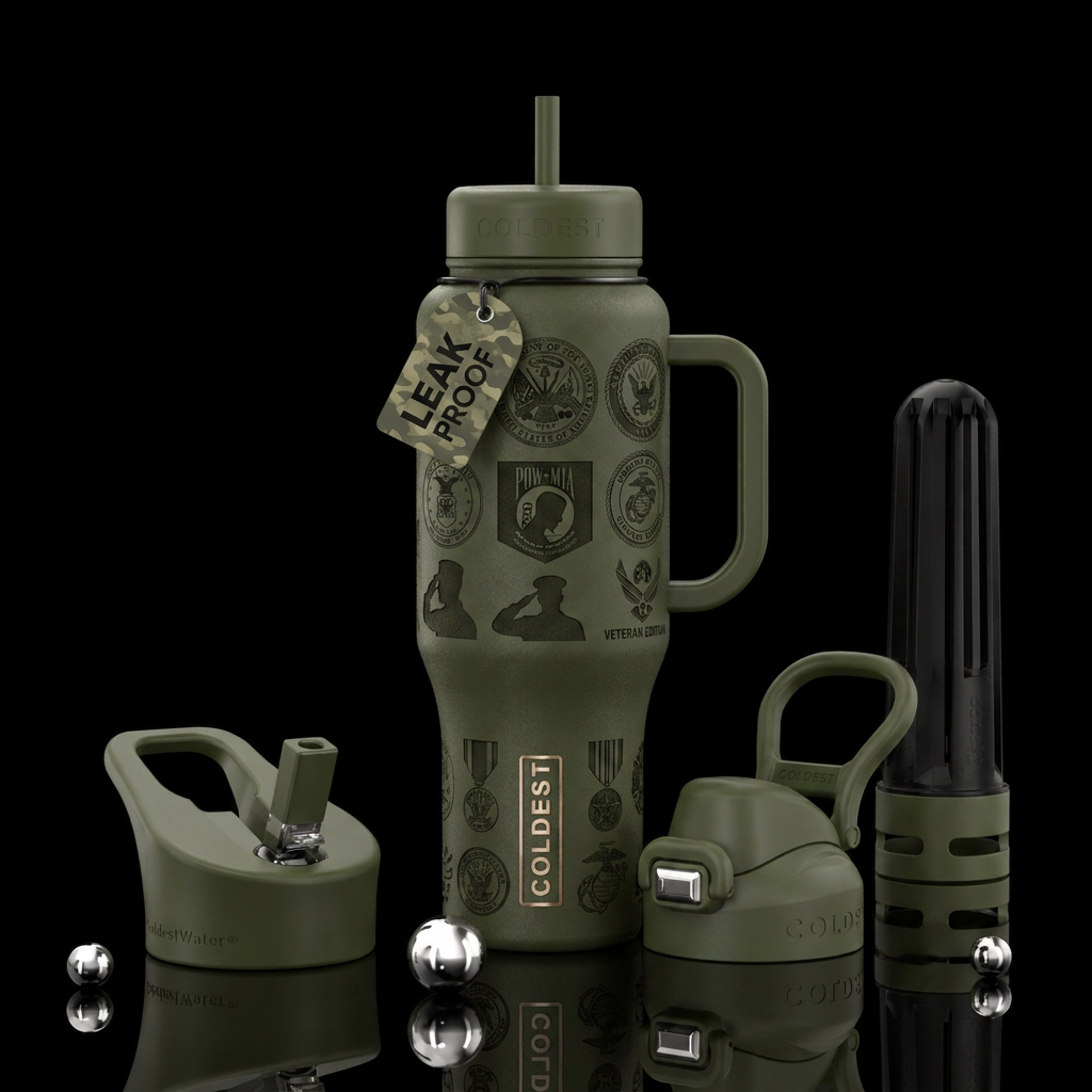 Army green color, symbols of U.S.A. Military and v... water bottle design