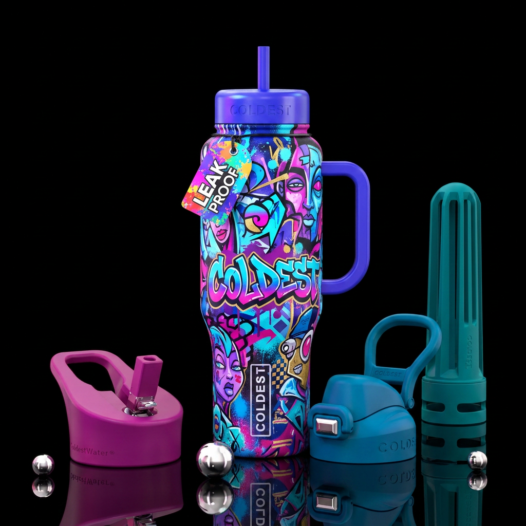 street art, vibrant water bottle design