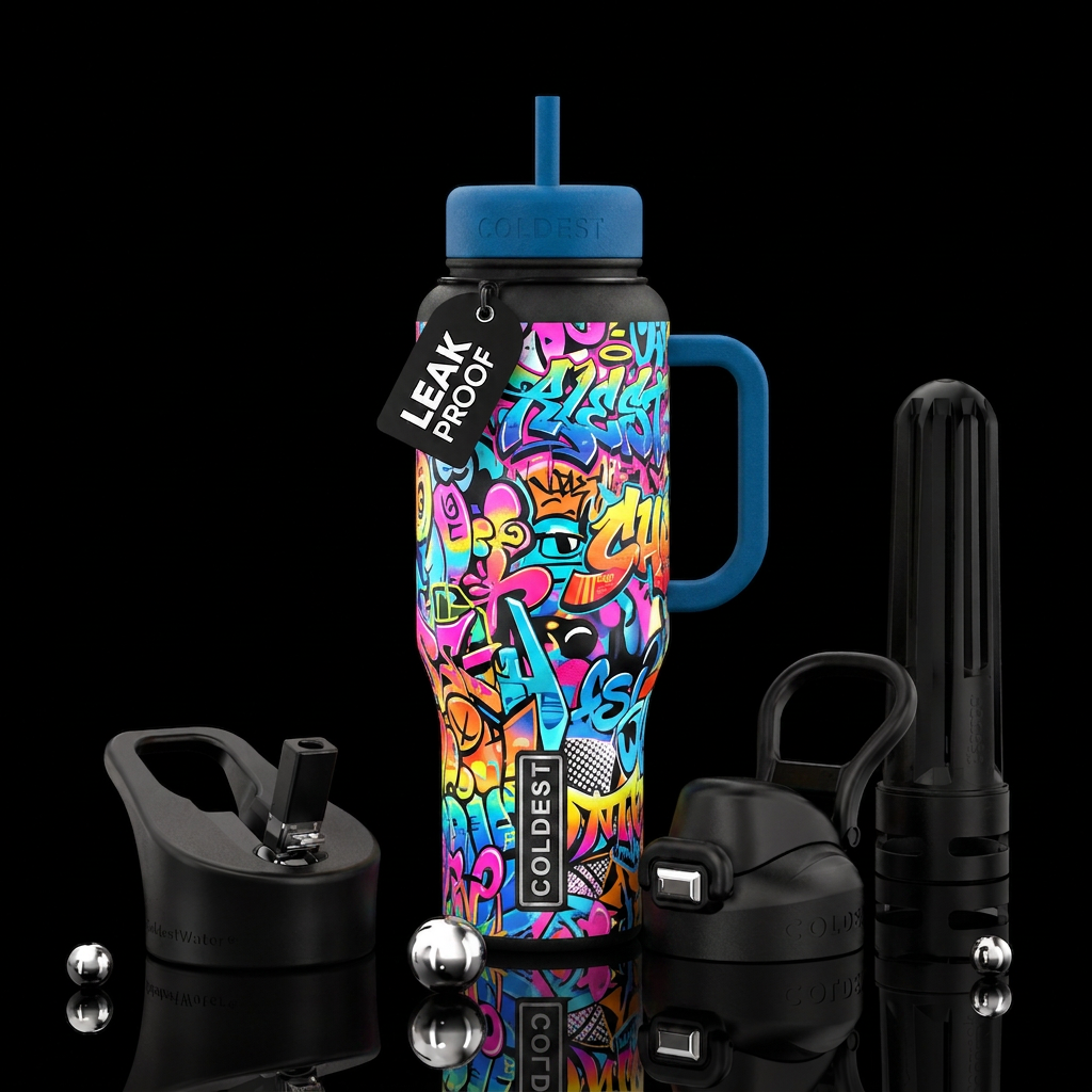 street art, vibrant water bottle design