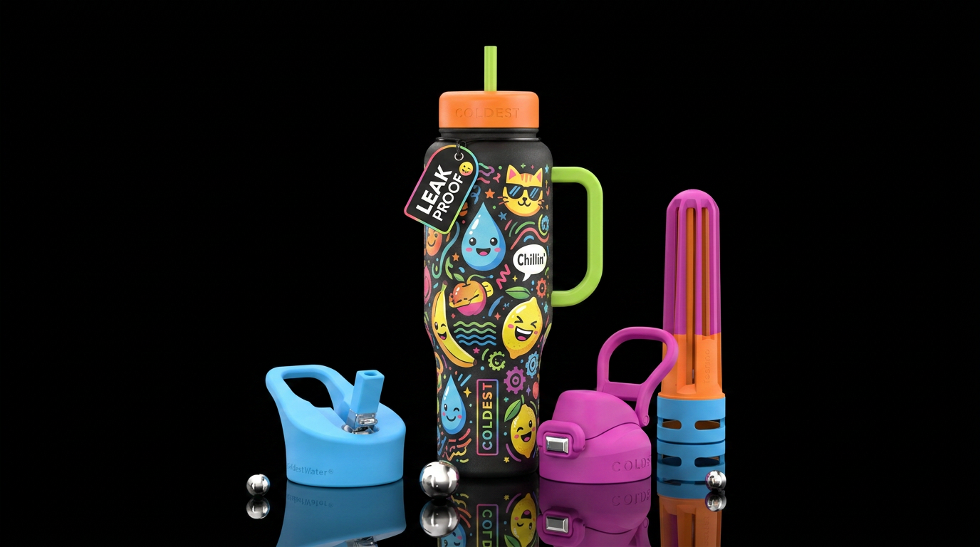 youthful, vibrant, funny water bottle design