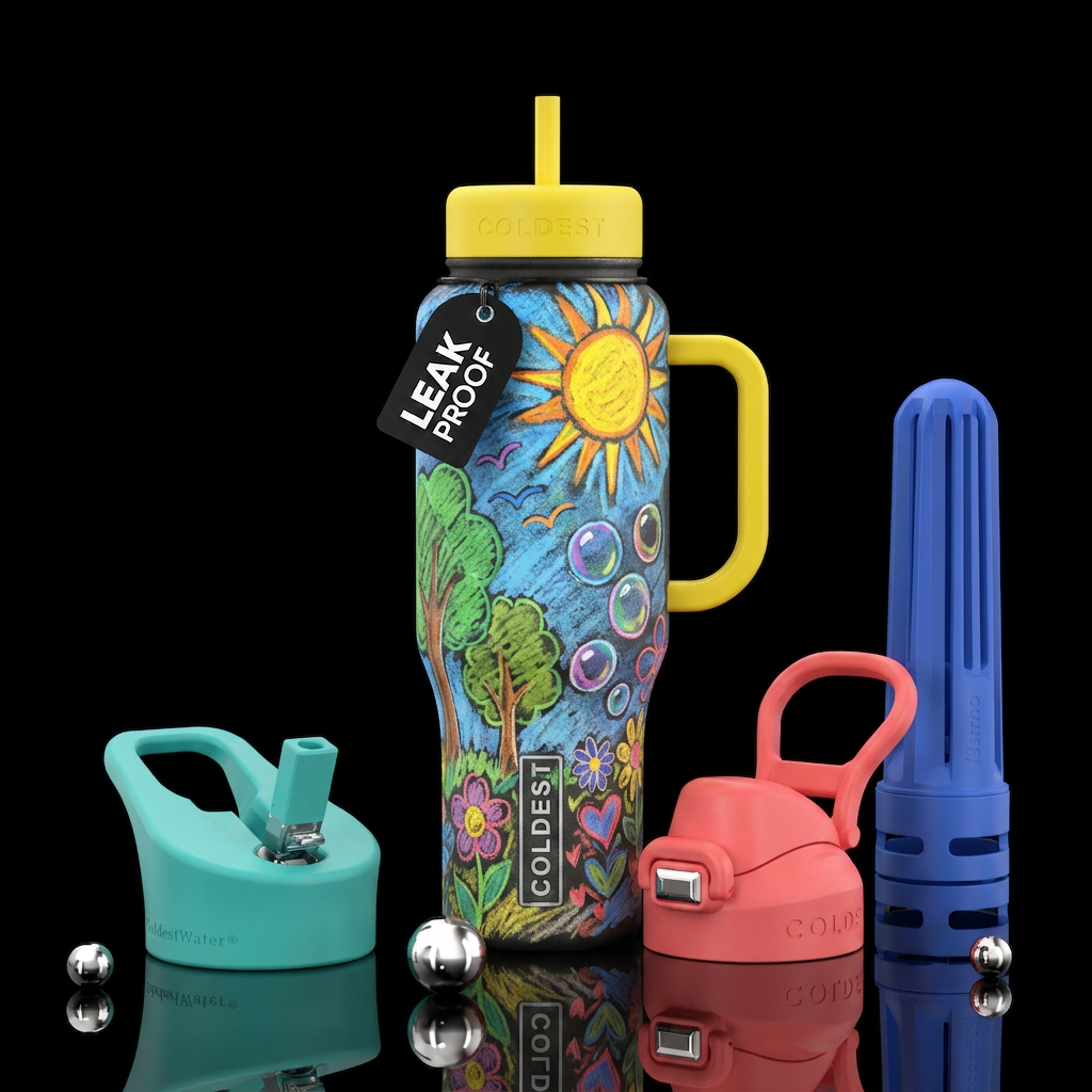 Sidewalk chalk art, bright day in summer water bottle design