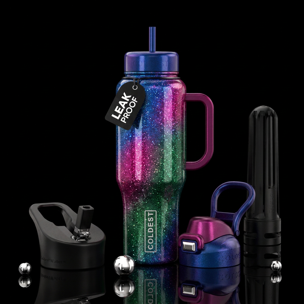 screen print, sparkly, shiny water bottle design