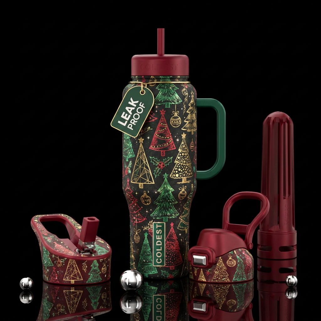 sketch, Christmas trees,, sparkly, luxurious, vibr... water bottle design