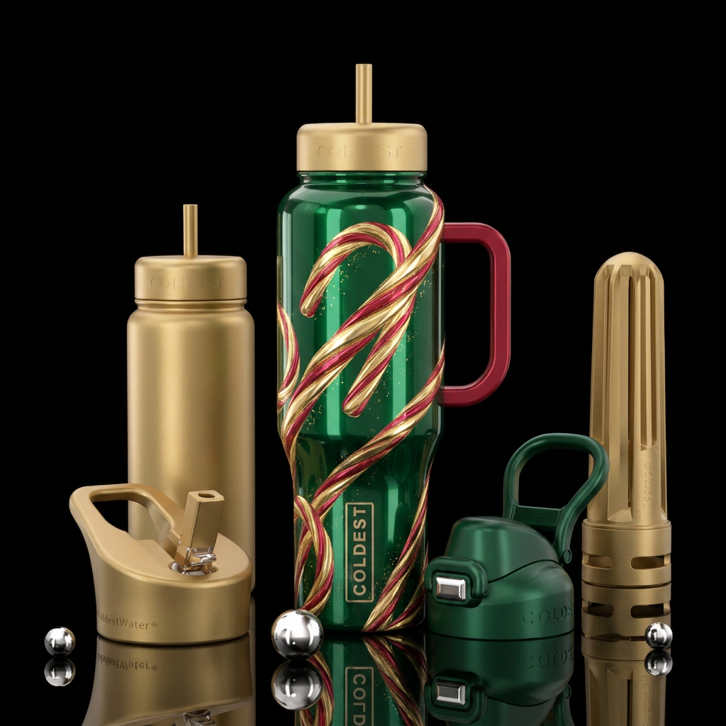 Beautiful Christmas color spirals, shiny,, luxurio... water bottle design
