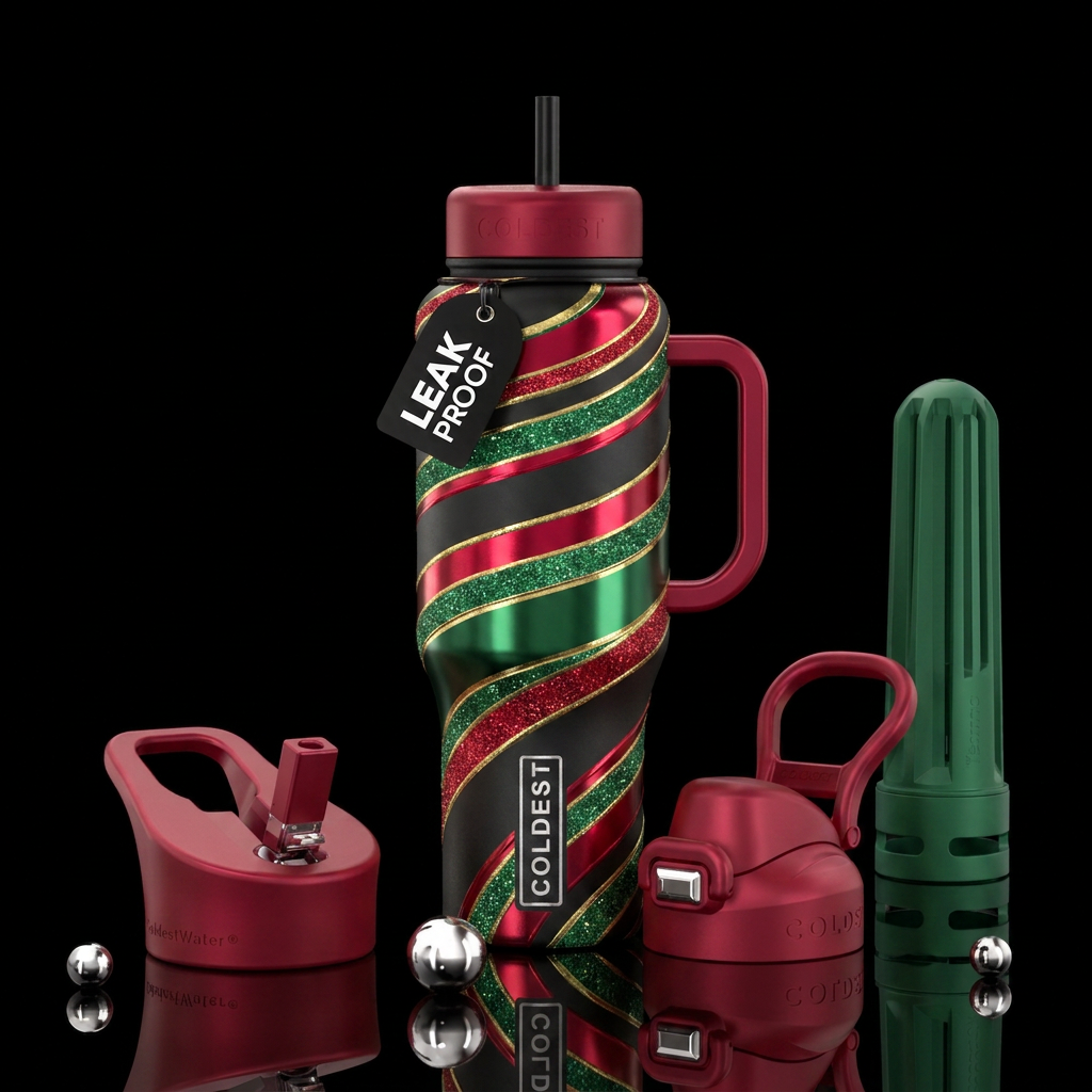 Beautiful Christmas color spirals, shiny,, luxurio... water bottle design