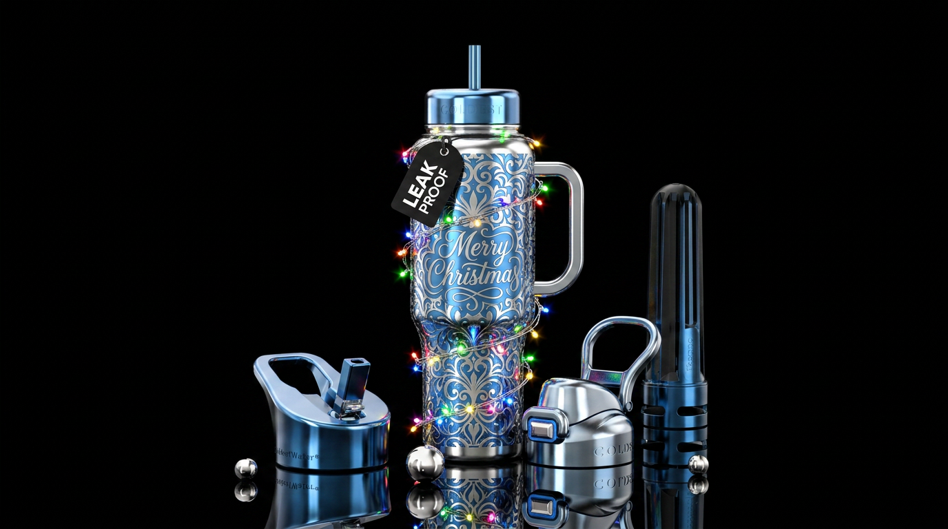 Shiny, blue and silver bottle, Christmas twinkling... water bottle design