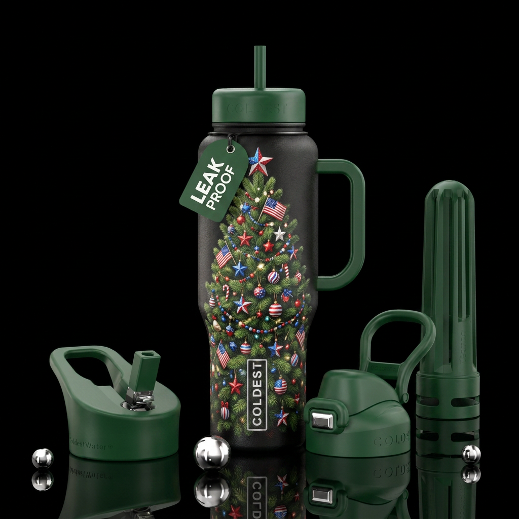 Patriotic Christmas tree water bottle design