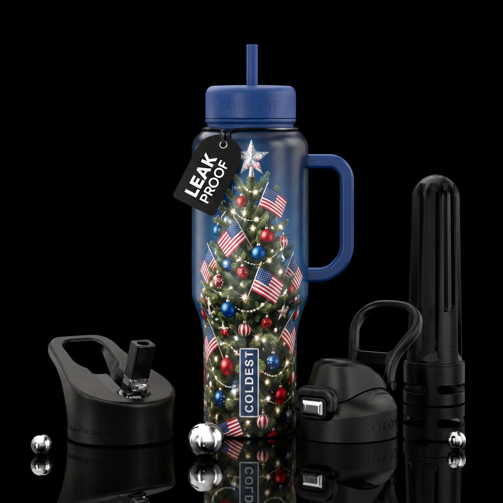Patriotic Christmas tree water bottle design