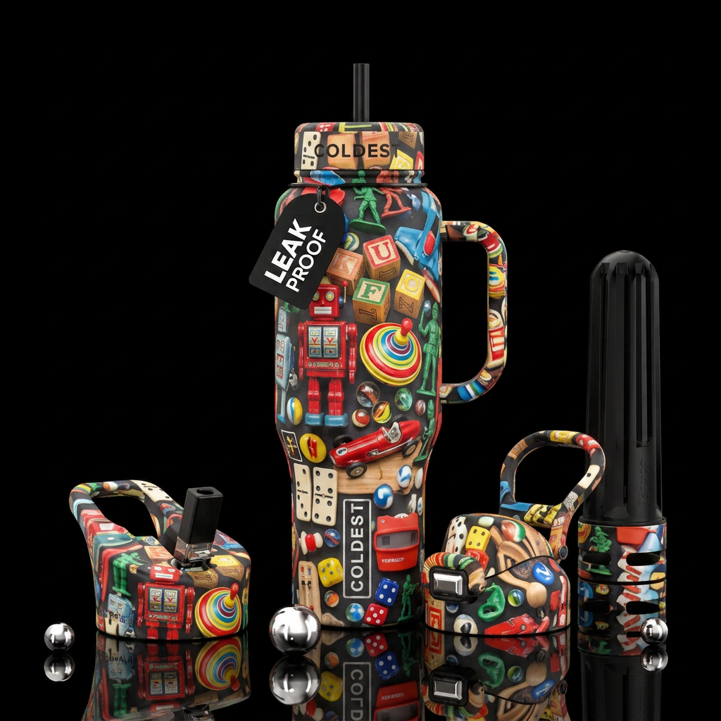 Retro toys water bottle design
