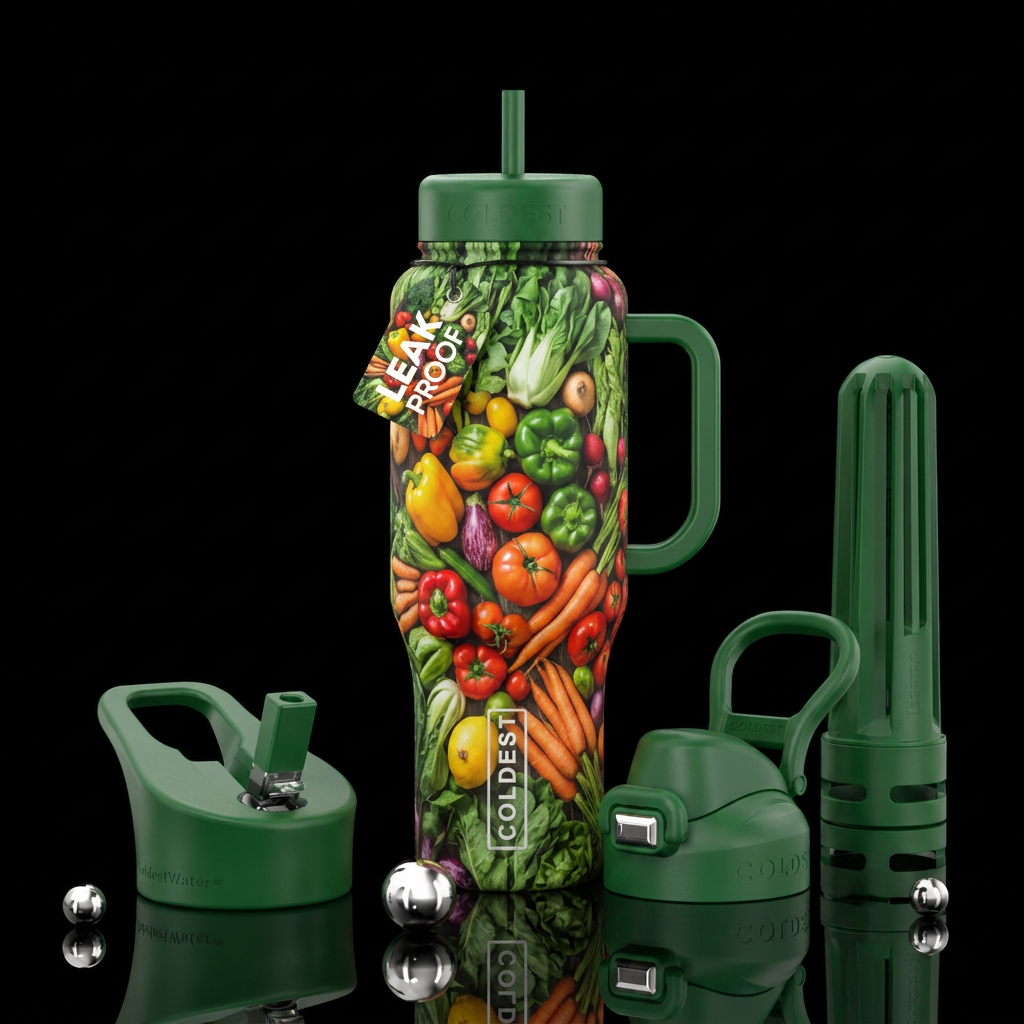 Harvesting a garden full of veggies water bottle design