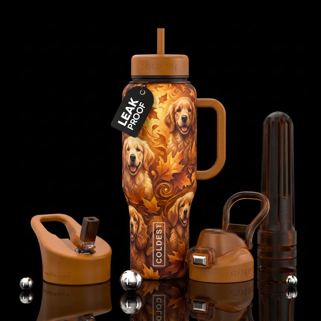 happy mood, magical, amber, puppies, fallseason water bottle design