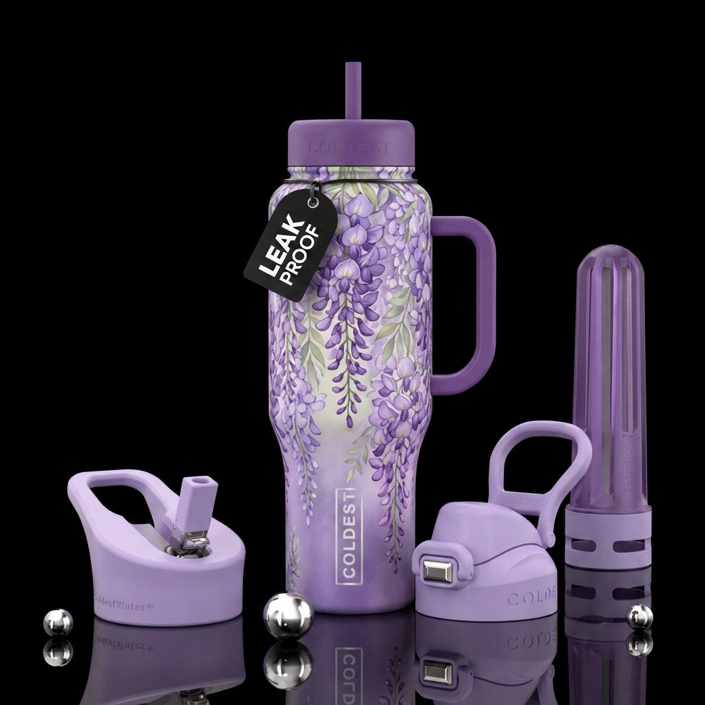 wisteria, beautiul, magical, whimsical water bottle design