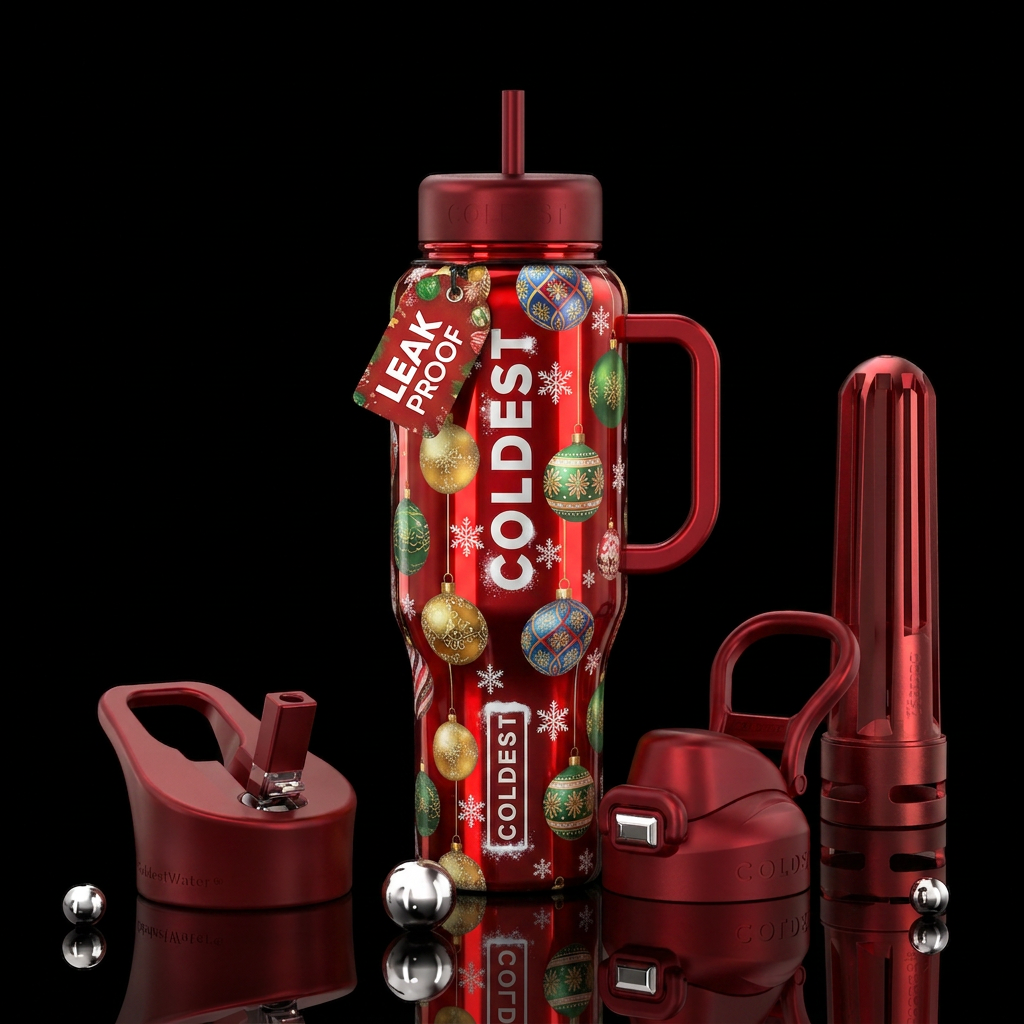 Scarlet shiny bottle, Christmas ornaments, snow water bottle design