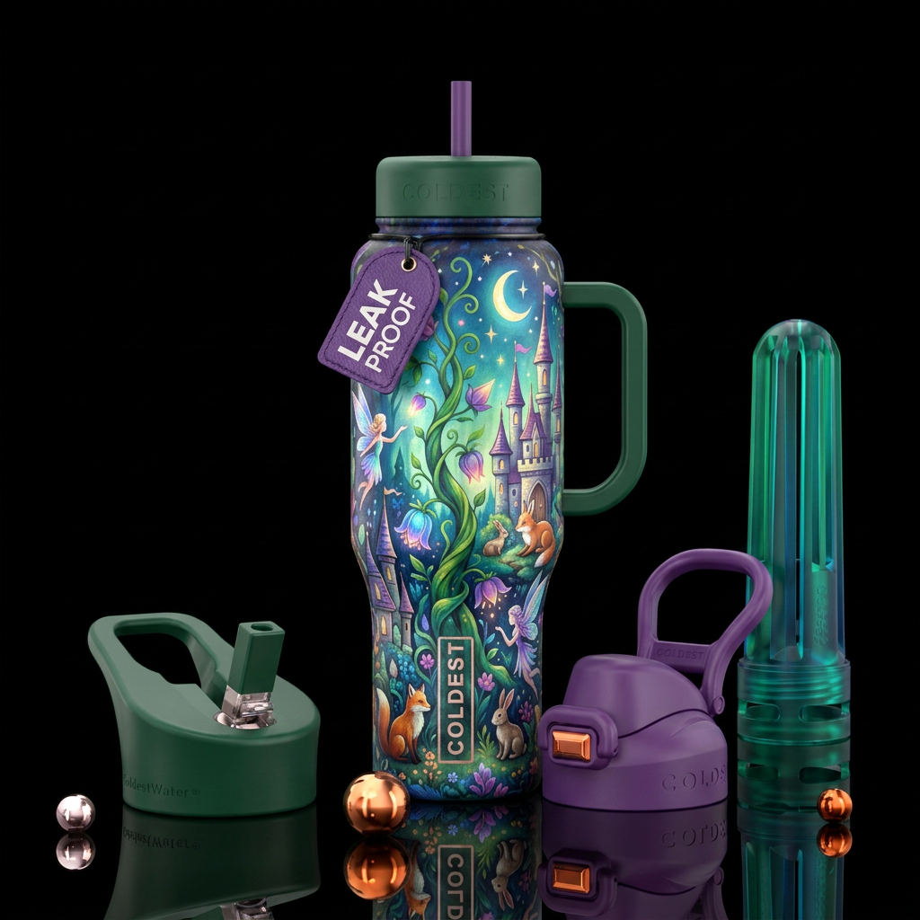 fairy tale, fun, beautiful colors water bottle design