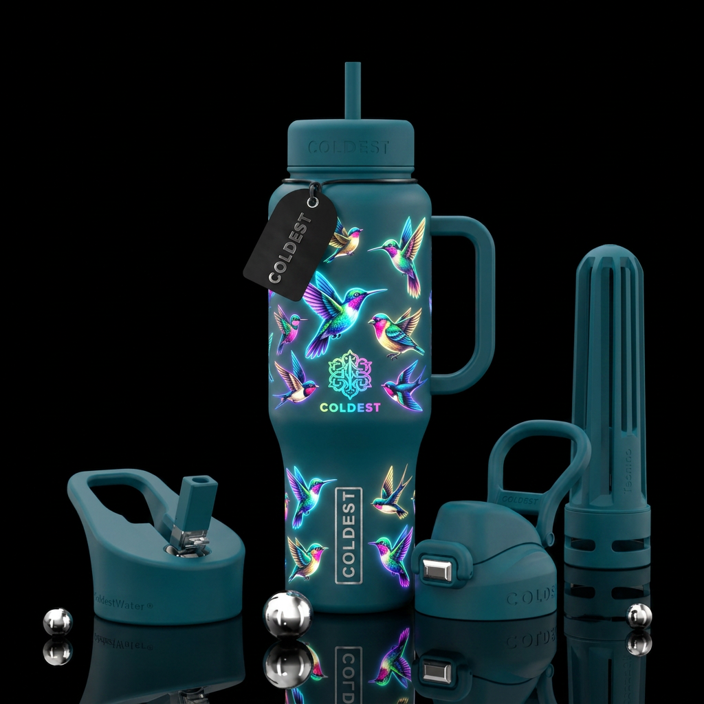glowie, birds water bottle design