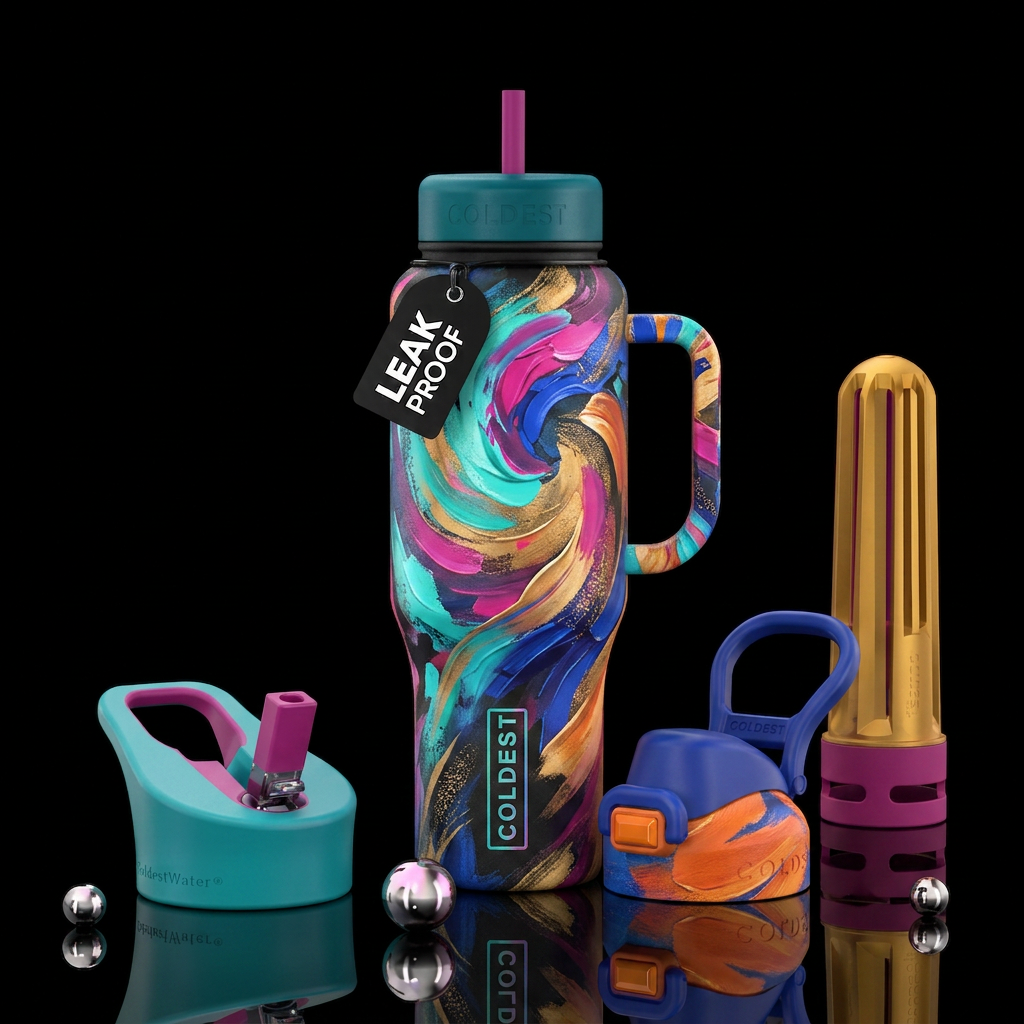 brush stroke, painting, stylistic, vibrant, beauti... water bottle design
