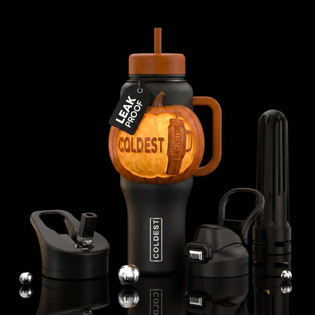 Pumpkin carved with coldest and a coldest tumbler ... water bottle design