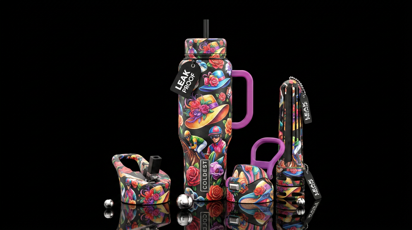 Kentucky Derby, wild hats, beautiful, vibrant colo... water bottle design