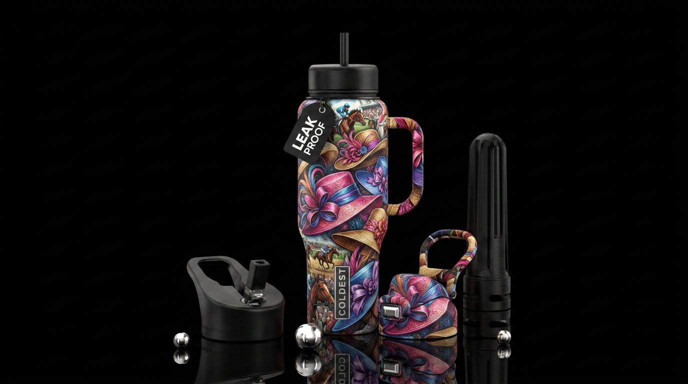 Kentucky Derby, wild hats, beautiful, vibrant colo... water bottle design