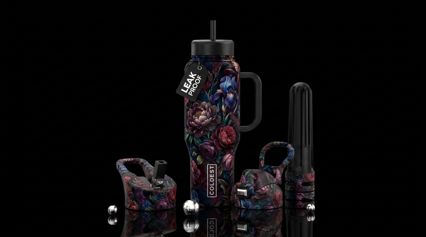 romantic,, luxurious, lush colors water bottle design