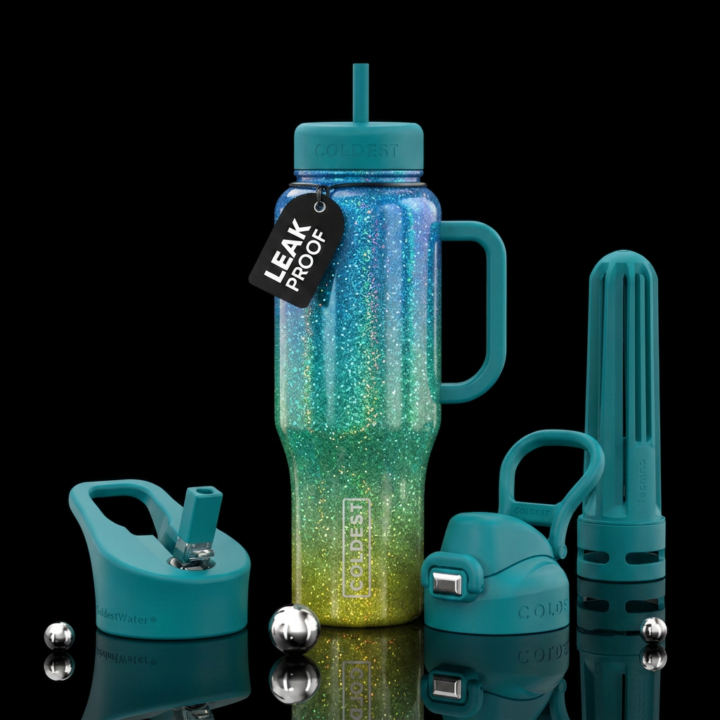 Blue, green, yellow ombré with lots of sparkle water bottle design