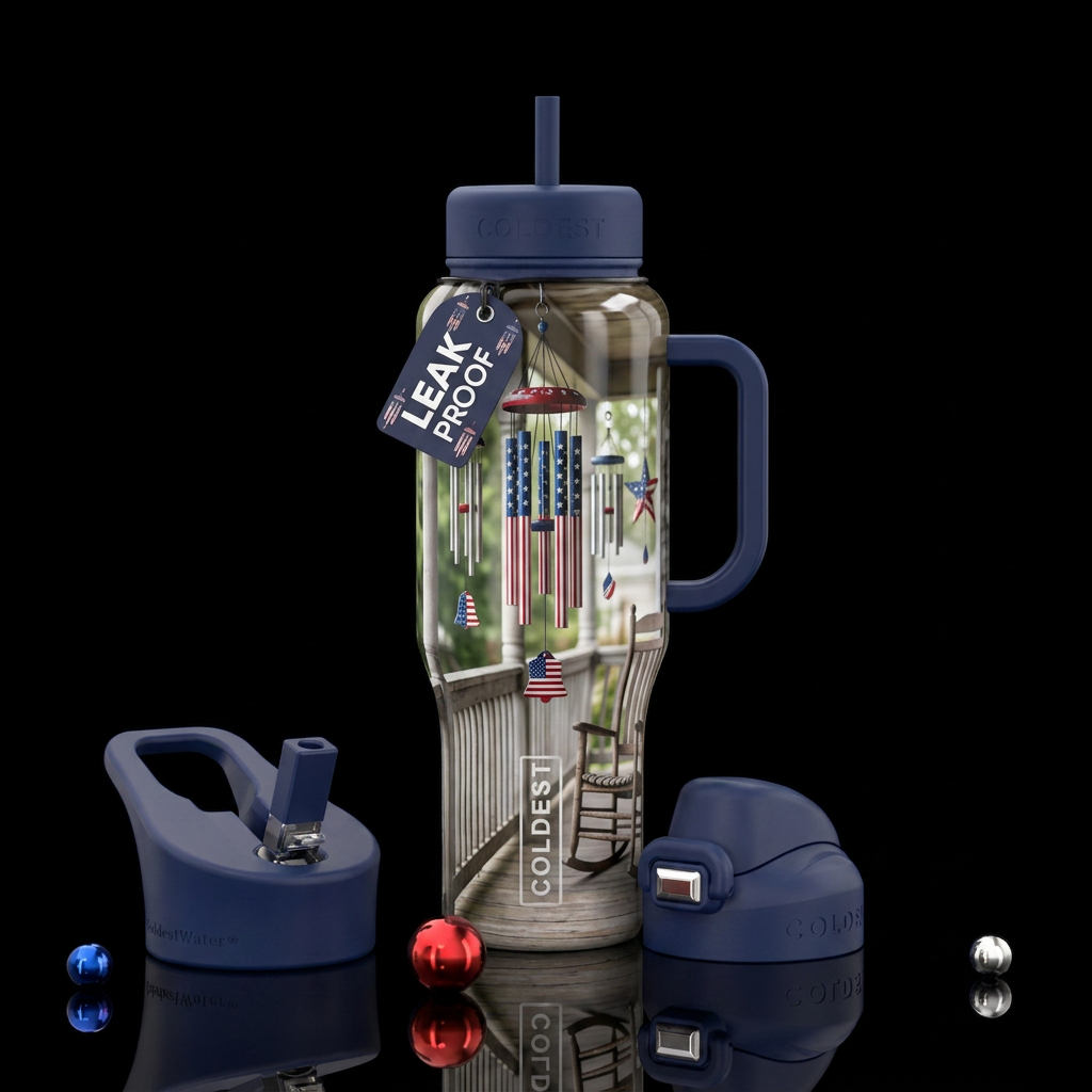 Beautiful wind chimes with American patriotic desi... water bottle design