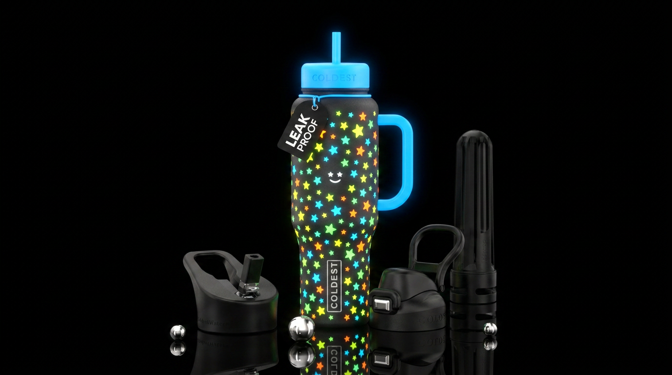 happy mood, Glowie stars all over bottle water bottle design