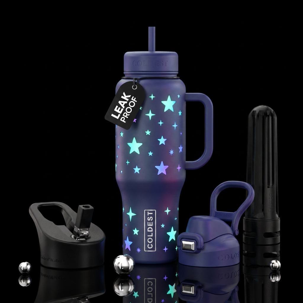 happy mood, Glowie stars all over bottle water bottle design